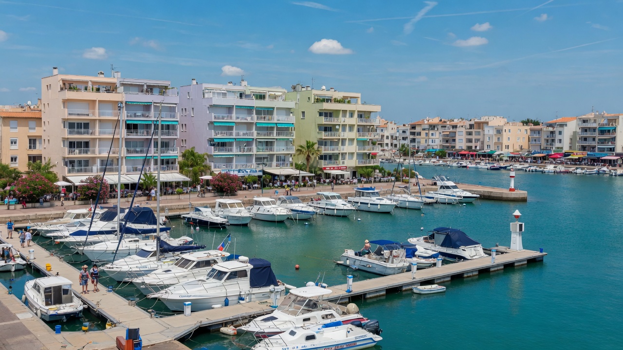 Cap d’Agde : port de plaisance et façades littorales (Hérault)