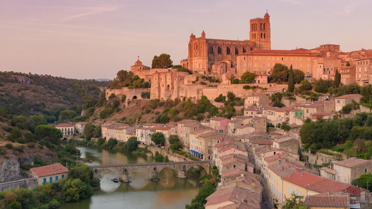 Béziers, cathédrale et toits de la ville haute